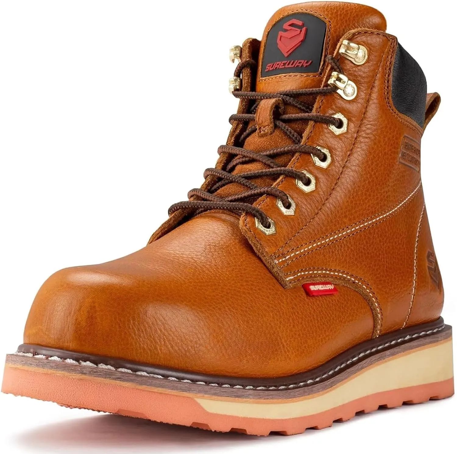 SUREWAY 6 in Mens Heavy Duty Soft/Steel Toe Work Boots for Men,Goodyear Welted,Full Grain Leather,Slip Resistant,EH Safety Industrial Construction Boot