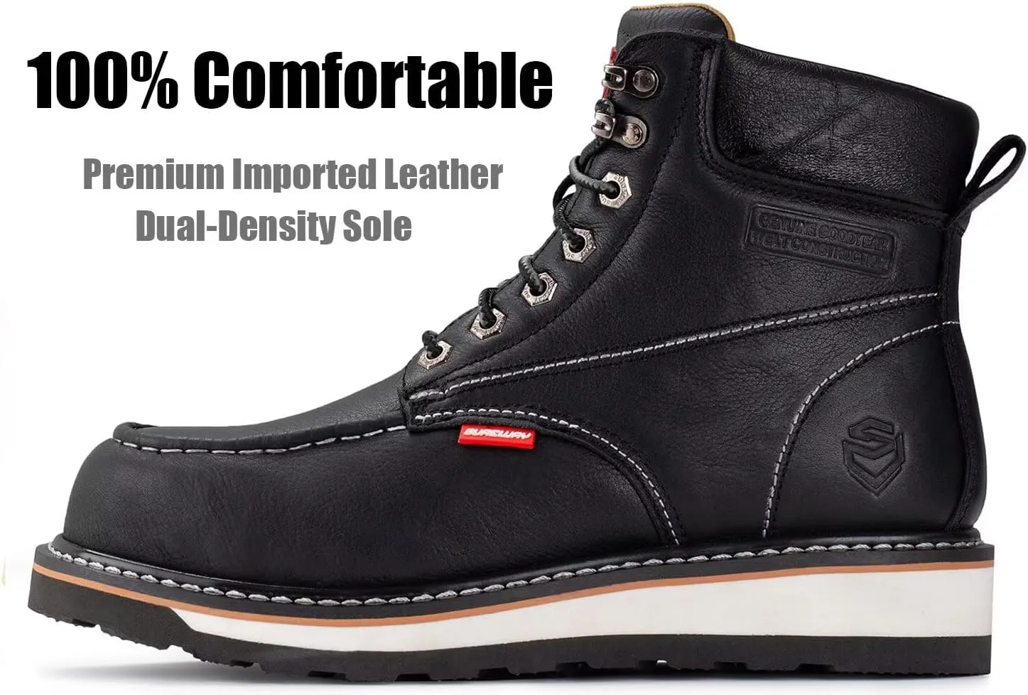 SUREWAY 6 Mens Heavy Duty Steel/Composite/Soft Toe Work Boots for Men,Comfortable & Durable,Goodyear Welt,Full Grain Leather,Oil/Slip Resistant,Wedge Moc Toe Industrial Construction Boots/Shoes