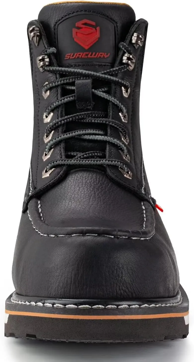 SUREWAY 6 Mens Heavy Duty Steel/Composite/Soft Toe Work Boots for Men,Comfortable & Durable,Goodyear Welt,Full Grain Leather,Oil/Slip Resistant,Wedge Moc Toe Industrial Construction Boots/Shoes