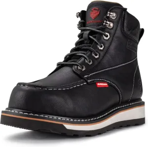 SUREWAY 6 Mens Heavy Duty Steel/Composite/Soft Toe Work Boots for Men,Comfortable & Durable,Goodyear Welt,Full Grain Leather,Oil/Slip Resistant,Wedge Moc Toe Industrial Construction Boots/Shoes