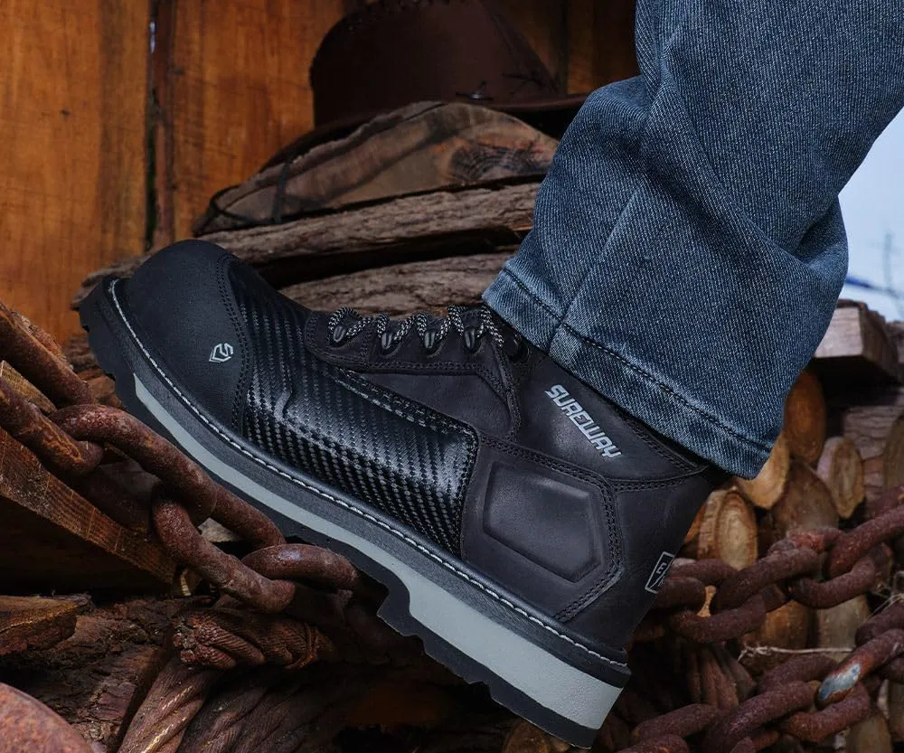 SUREWAY Men's 6" Soft/Composite Toe Heavy Duty Waterproof Work Boot Goodyear Welt Oil/Slip Resistant Dual-Density Comfortable Outsole Crazy Horse Leather EH Construction Industrial Safety Work Boots