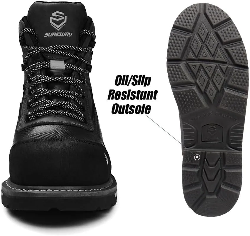 SUREWAY Men's 6" Soft/Composite Toe Heavy Duty Waterproof Work Boot Goodyear Welt Oil/Slip Resistant Dual-Density Comfortable Outsole Crazy Horse Leather EH Construction Industrial Safety Work Boots
