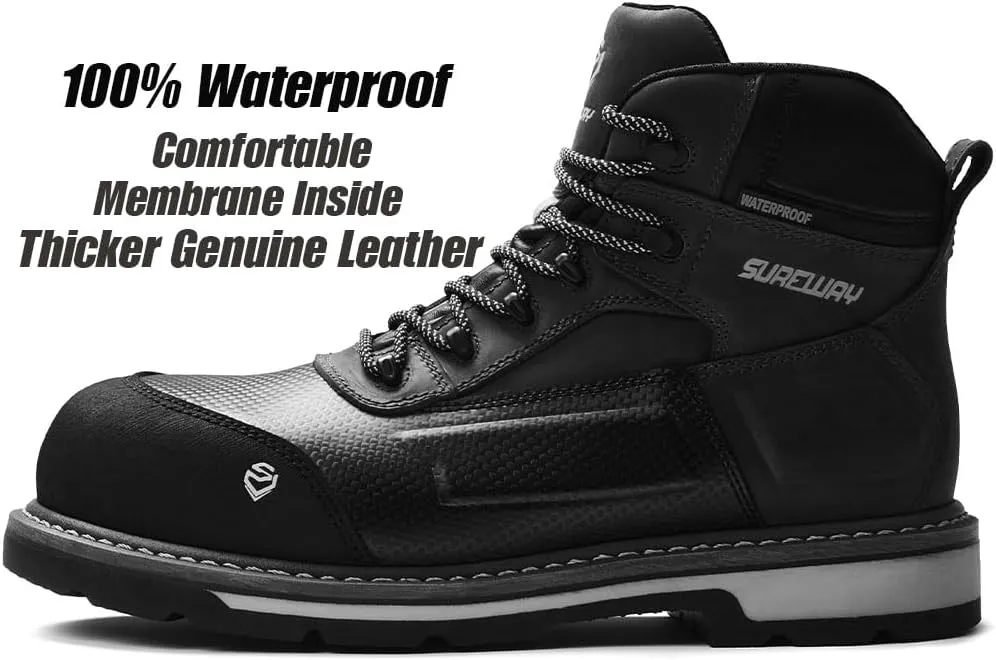 SUREWAY Men's 6" Soft/Composite Toe Heavy Duty Waterproof Work Boot Goodyear Welt Oil/Slip Resistant Dual-Density Comfortable Outsole Crazy Horse Leather EH Construction Industrial Safety Work Boots