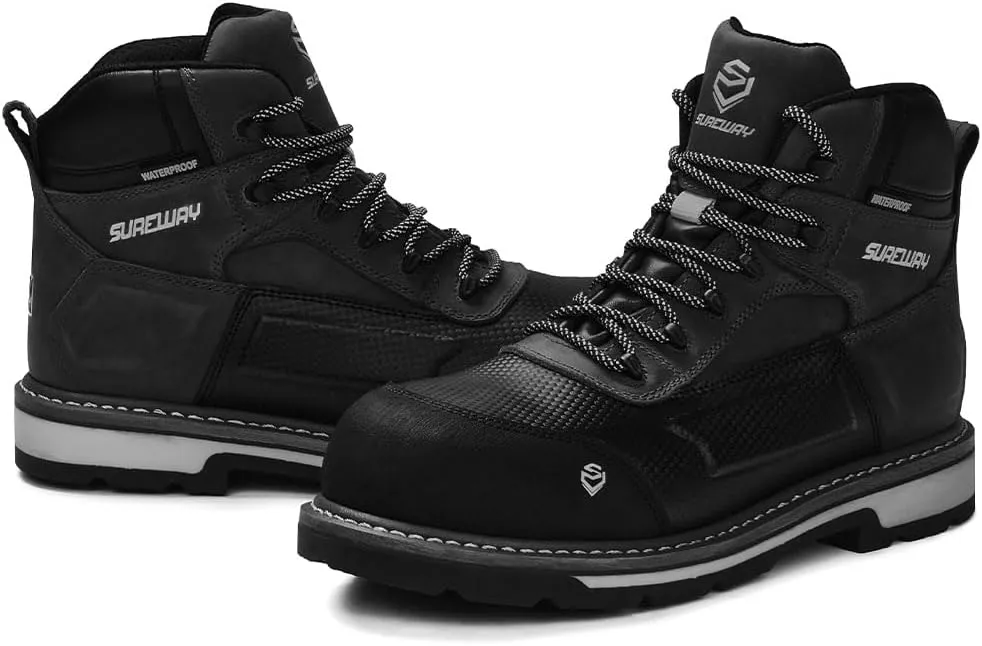 SUREWAY Men's 6" Soft/Composite Toe Heavy Duty Waterproof Work Boot Goodyear Welt Oil/Slip Resistant Dual-Density Comfortable Outsole Crazy Horse Leather EH Construction Industrial Safety Work Boots