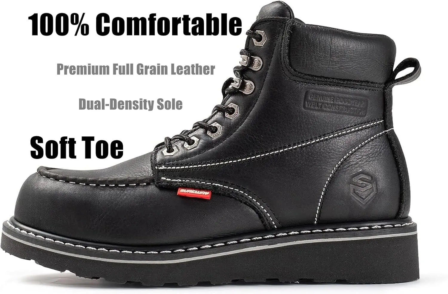 SUREWAY Mens Heavy Duty Soft/Composite/Steel Toe Work Boots for Men-Comfortable,Goodyear Welt,Full Grain Leather,6 in Wedge Moc Toe Construction Boots/Shoes