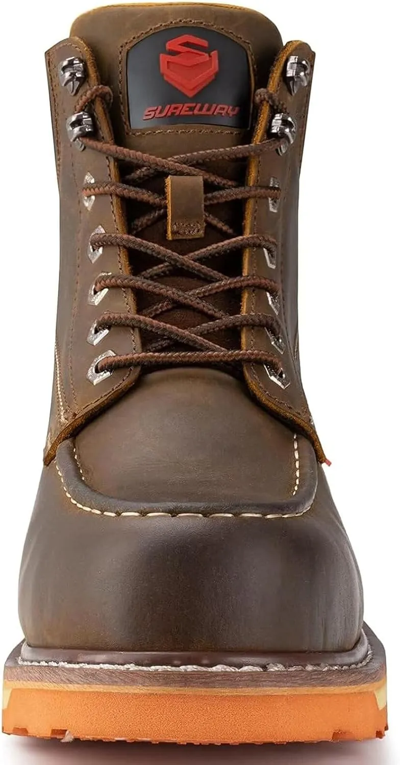 SUREWAY Mens Heavy Duty Soft/Composite/Steel Toe Work Boots for Men-Comfortable,Goodyear Welt,Full Grain Leather,6 in Wedge Moc Toe Construction Boots/Shoes