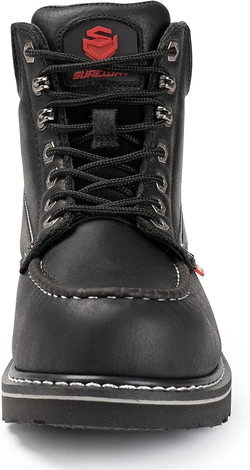 SUREWAY Mens Heavy Duty Soft/Composite/Steel Toe Work Boots for Men-Comfortable,Goodyear Welt,Full Grain Leather,6 in Wedge Moc Toe Construction Boots/Shoes