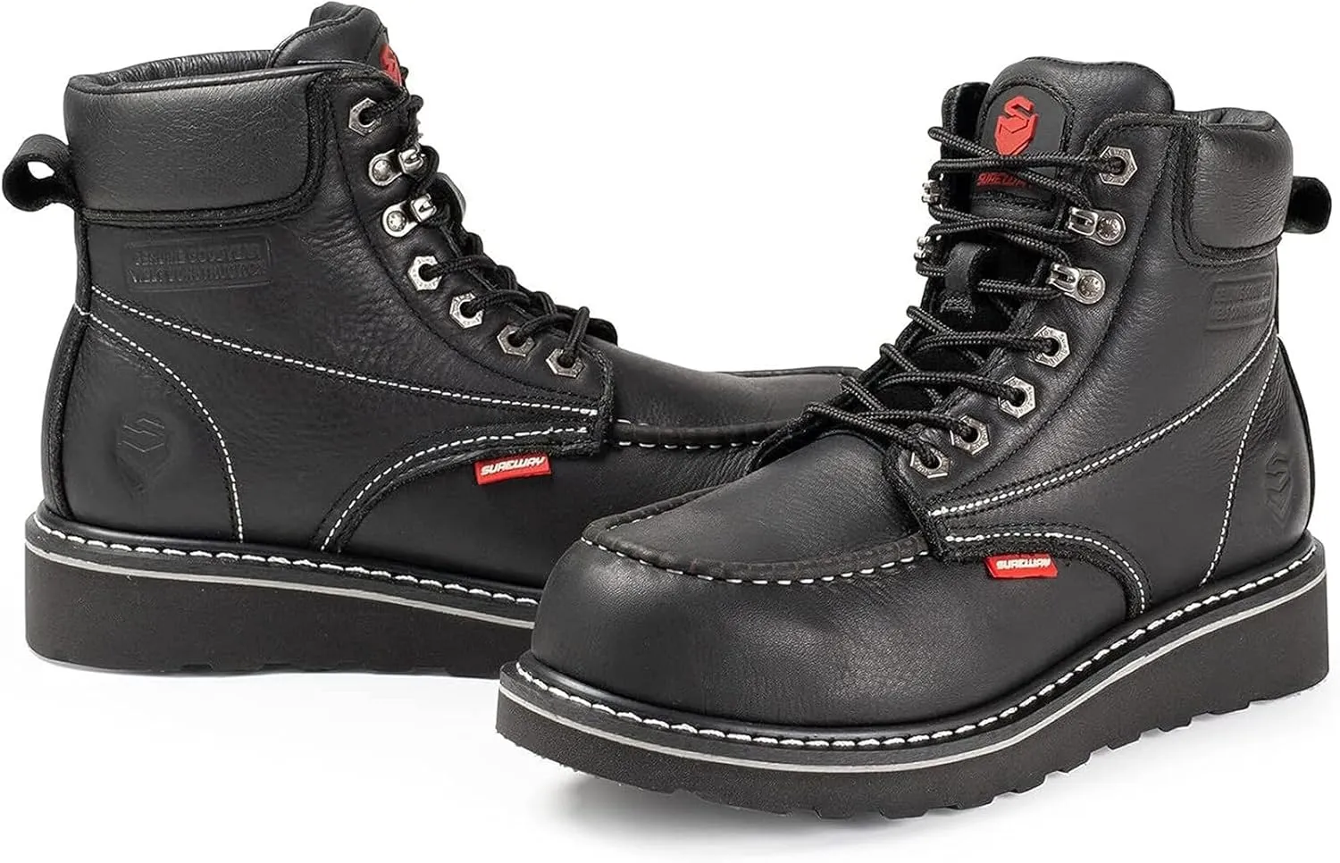 SUREWAY Mens Heavy Duty Soft/Composite/Steel Toe Work Boots for Men-Comfortable,Goodyear Welt,Full Grain Leather,6 in Wedge Moc Toe Construction Boots/Shoes