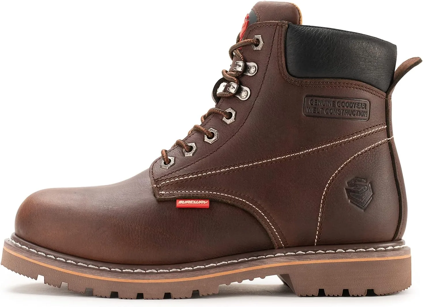 SUREWAY Mens Heavy Duty Soft/Steel Toe Work Boots for Men,Goodyear,Full Grain Leather Working Construction Boot,Slip/Oil/Water Resistant Industrial Safety Shoes