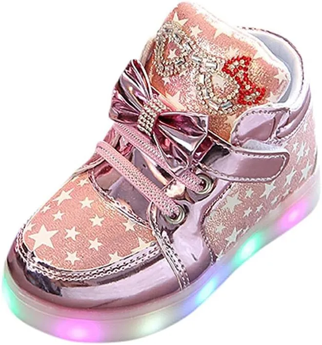 Toddler Kids Fashion Sneakers 1-6T Little Boy Girl Star LED Luminous Shoes Colorful Light Casual Breathable Shoe