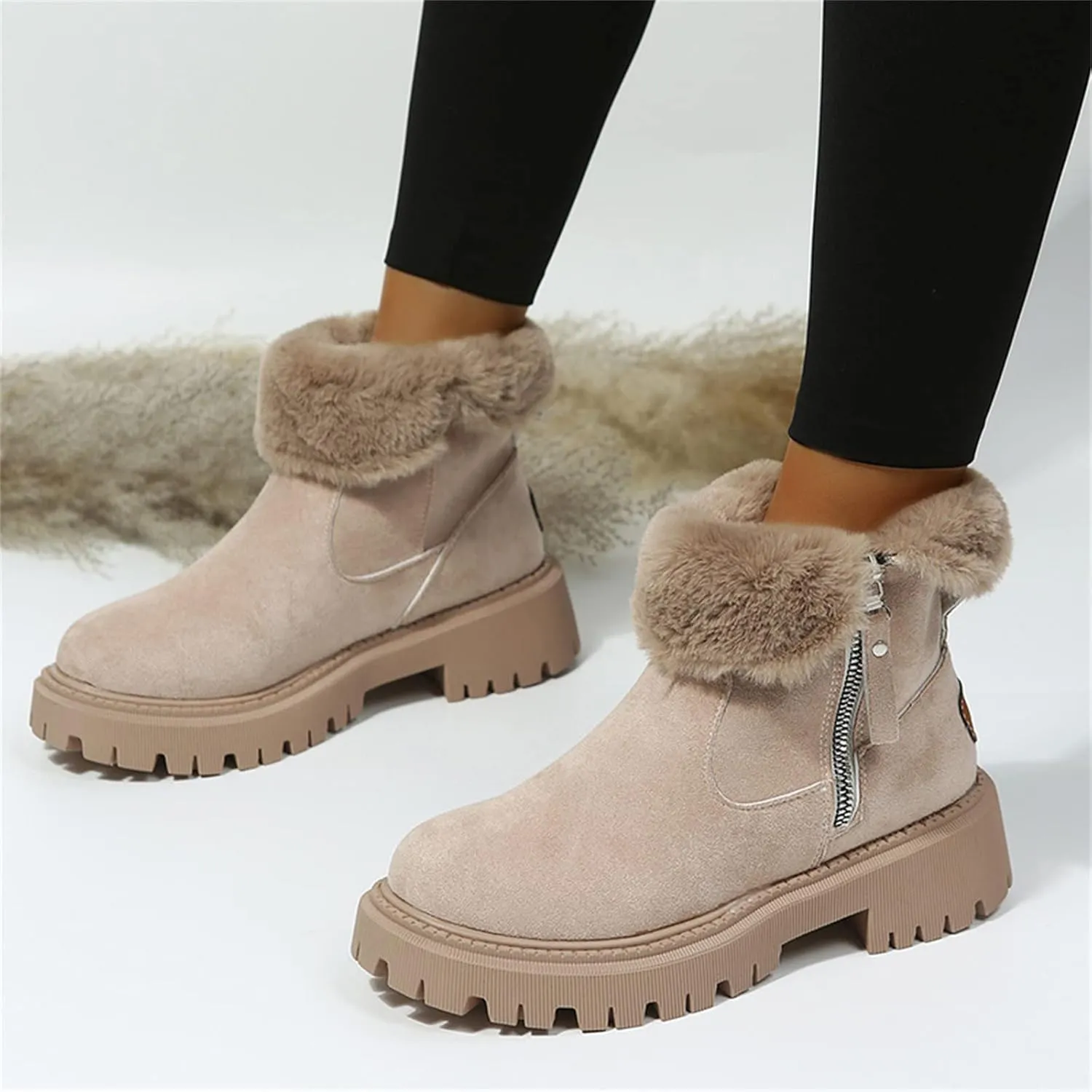 Trending Winter Boots For Women 2024 Snow Boots Warm Fur Lined Ankle Booties Casual Fashion Anti-Slip Loafers Shoes