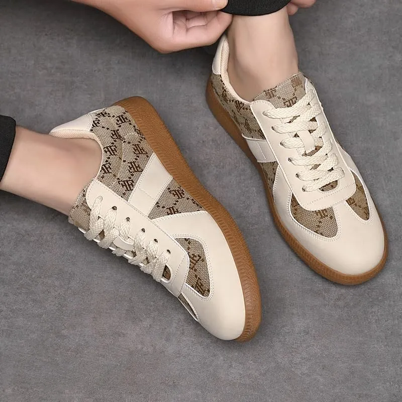 Trendy Men's Leather Sneaker-Dress Hybrid Shoes - Casual-Formal Fusion Lace-Ups with Textured Rubber Sole