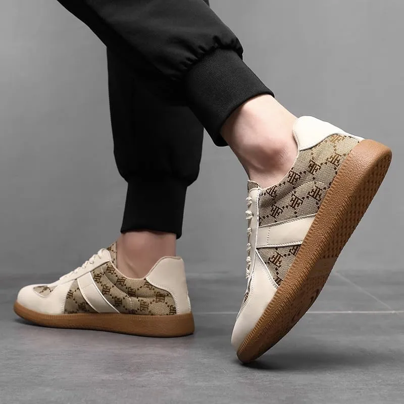 Trendy Men's Leather Sneaker-Dress Hybrid Shoes - Casual-Formal Fusion Lace-Ups with Textured Rubber Sole