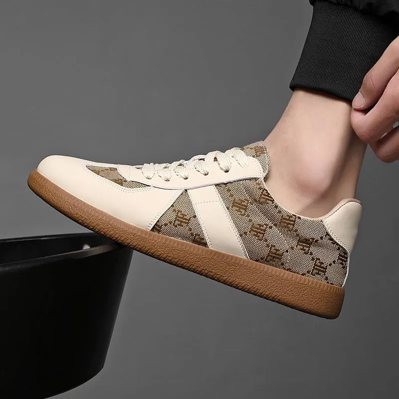 Trendy Men's Leather Sneaker-Dress Hybrid Shoes - Casual-Formal Fusion Lace-Ups with Textured Rubber Sole