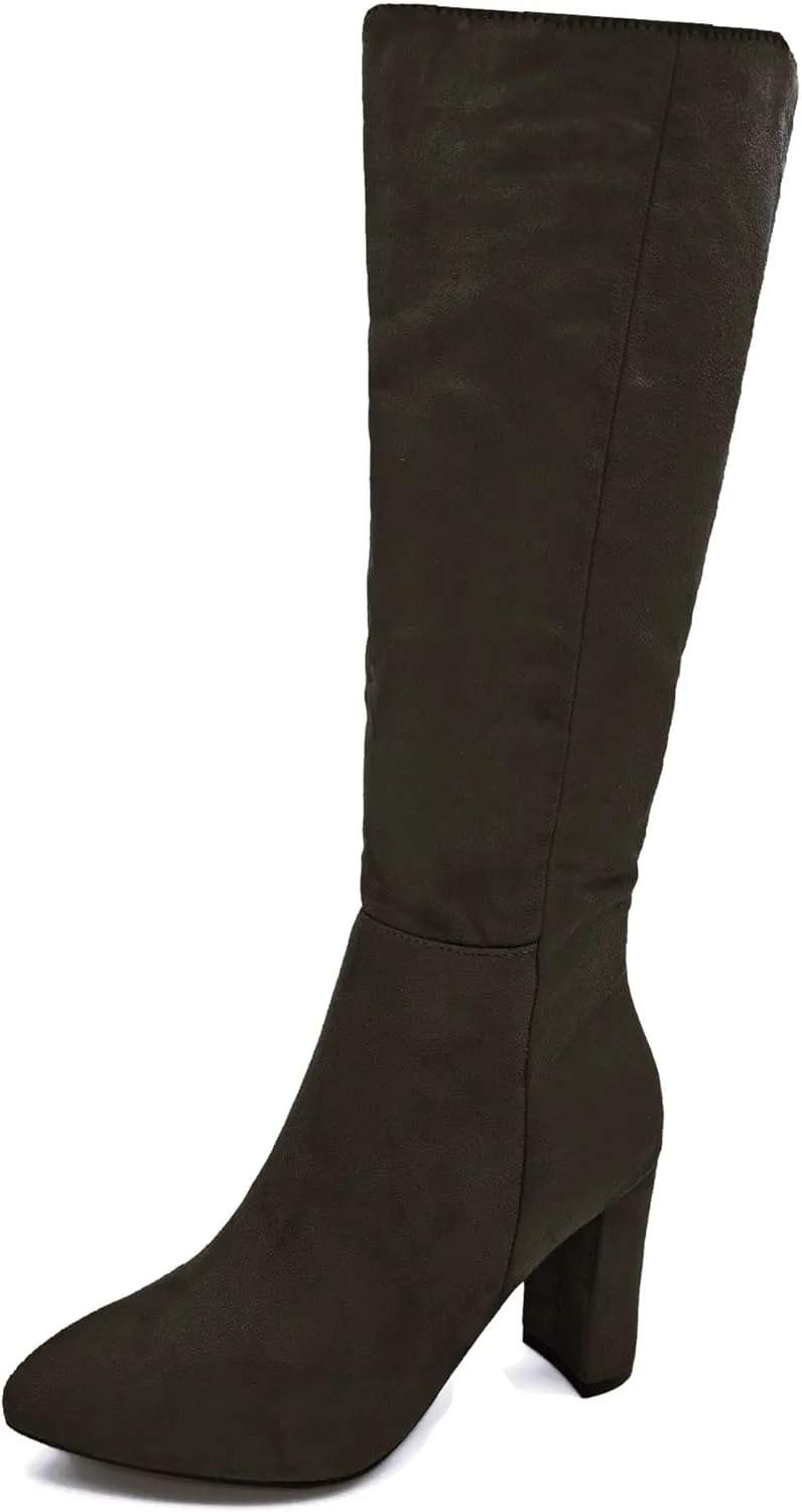TruFox Womens Classic Tall Knee High Block Heel Fashion Boots