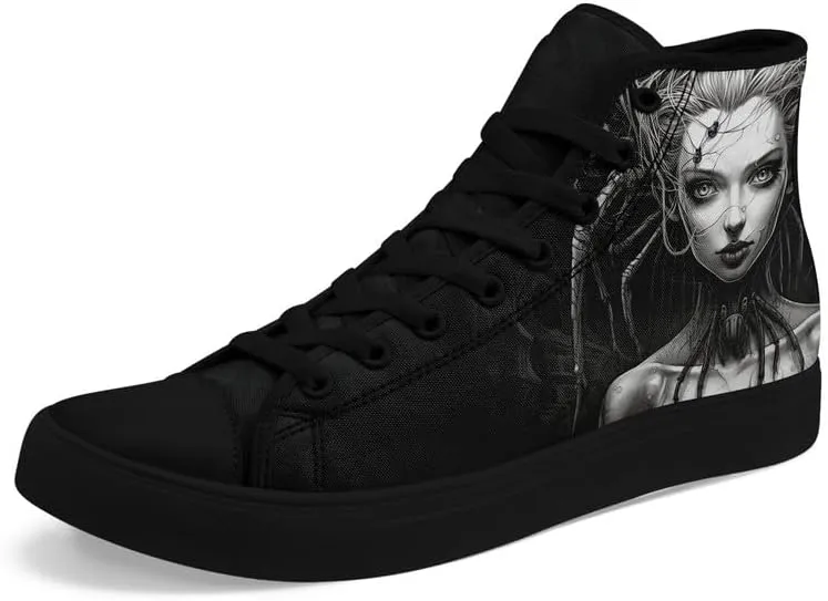 Unisex Fashion Skull High Top Sneakers Classic Lace-Up Canvas Shoes,Casual Cool Hip Hop Tennis Walking Shoes for Men Women