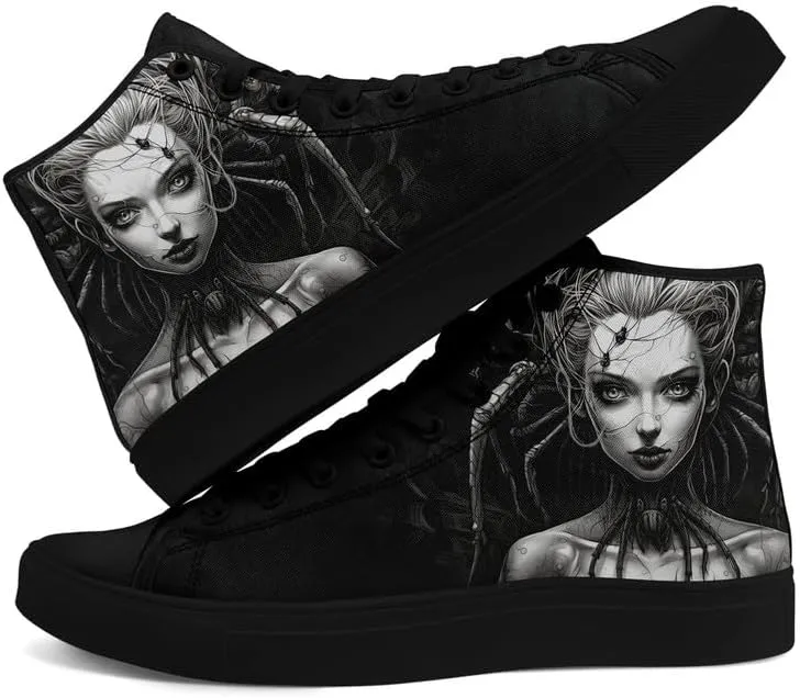Unisex Fashion Skull High Top Sneakers Classic Lace-Up Canvas Shoes,Casual Cool Hip Hop Tennis Walking Shoes for Men Women