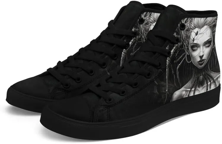Unisex Fashion Skull High Top Sneakers Classic Lace-Up Canvas Shoes,Casual Cool Hip Hop Tennis Walking Shoes for Men Women