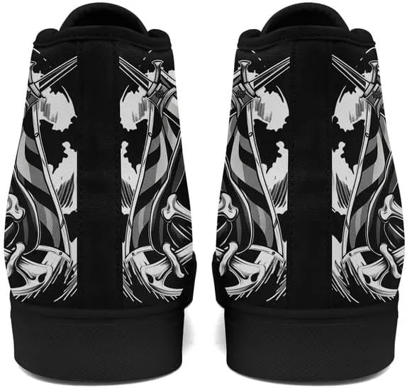 Unisex Fashion Skull High Top Sneakers Classic Lace-Up Canvas Shoes,Casual Cool Hip Hop Tennis Walking Shoes for Men Women