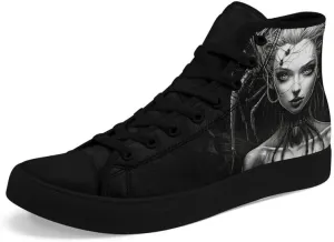 Unisex Fashion Skull High Top Sneakers Classic Lace-Up Canvas Shoes,Casual Cool Hip Hop Tennis Walking Shoes for Men Women