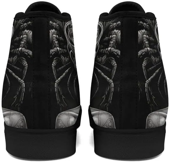 Unisex Fashion Skull High Top Sneakers Classic Lace-Up Canvas Shoes,Casual Cool Hip Hop Tennis Walking Shoes for Men Women