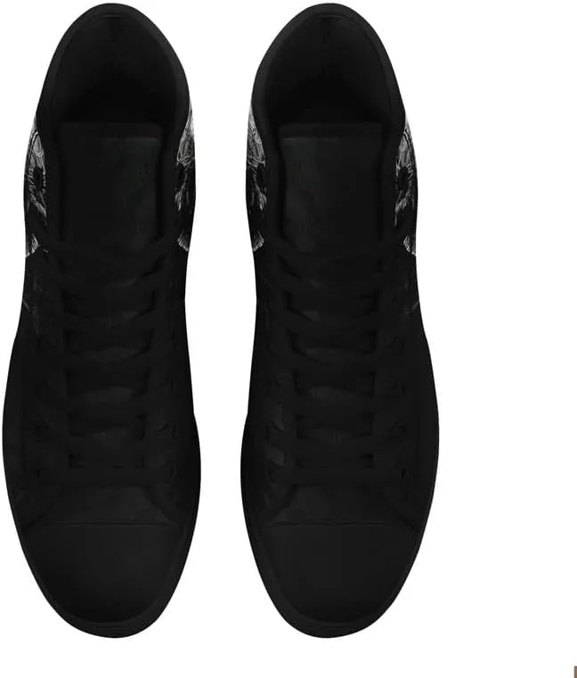 Unisex Fashion Skull High Top Sneakers Classic Lace-Up Canvas Shoes,Casual Cool Hip Hop Tennis Walking Shoes for Men Women