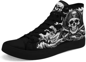 Unisex Fashion Skull High Top Sneakers Classic Lace-Up Canvas Shoes,Casual Cool Hip Hop Tennis Walking Shoes for Men Women