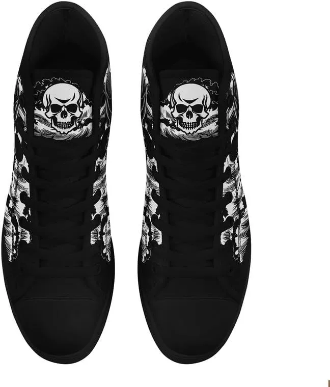 Unisex Fashion Skull High Top Sneakers Classic Lace-Up Canvas Shoes,Casual Cool Hip Hop Tennis Walking Shoes for Men Women