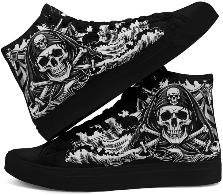 Unisex Fashion Skull High Top Sneakers Classic Lace-Up Canvas Shoes,Casual Cool Hip Hop Tennis Walking Shoes for Men Women