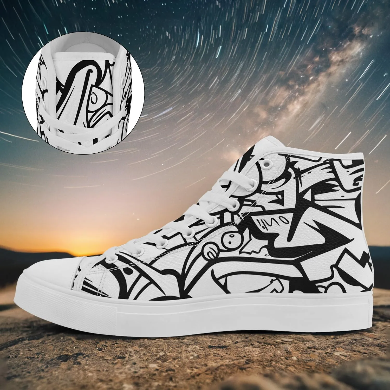 Unisex Graffiti High-Top Canvas Sneakers Stylish Streetwear Colorful Canvas Shoes for Women Comfortable Casual Walking Shoes
