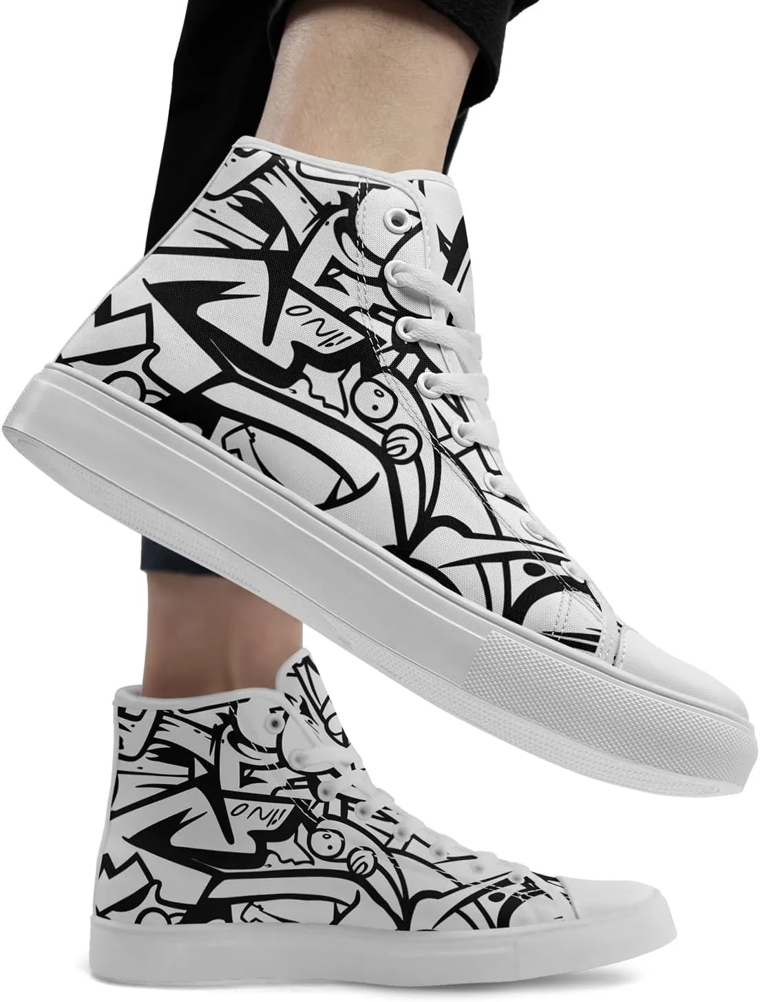 Unisex Graffiti High-Top Canvas Sneakers Stylish Streetwear Colorful Canvas Shoes for Women Comfortable Casual Walking Shoes