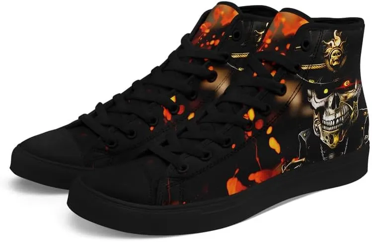 Unisex Skull High Tops for Women Cool Design Black Canvas Shoes Classic Lace Up Fashion Sneakers Streetwear
