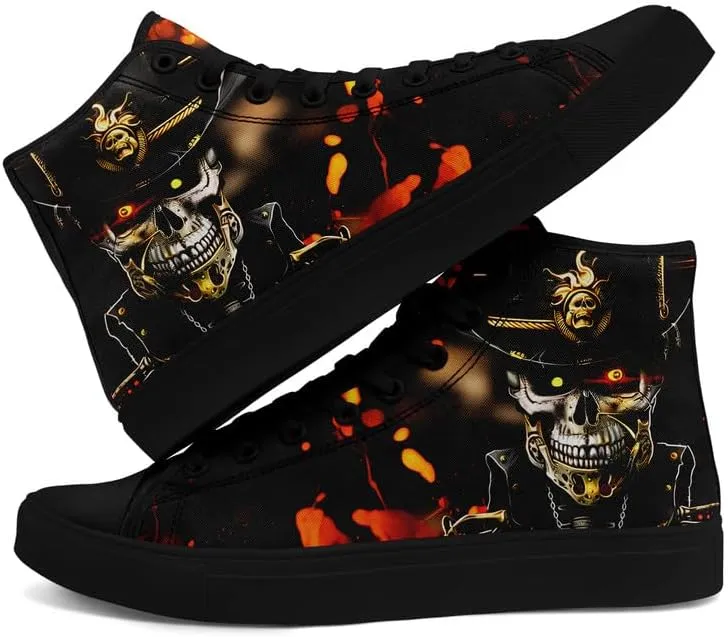 Unisex Skull High Tops for Women Cool Design Black Canvas Shoes Classic Lace Up Fashion Sneakers Streetwear