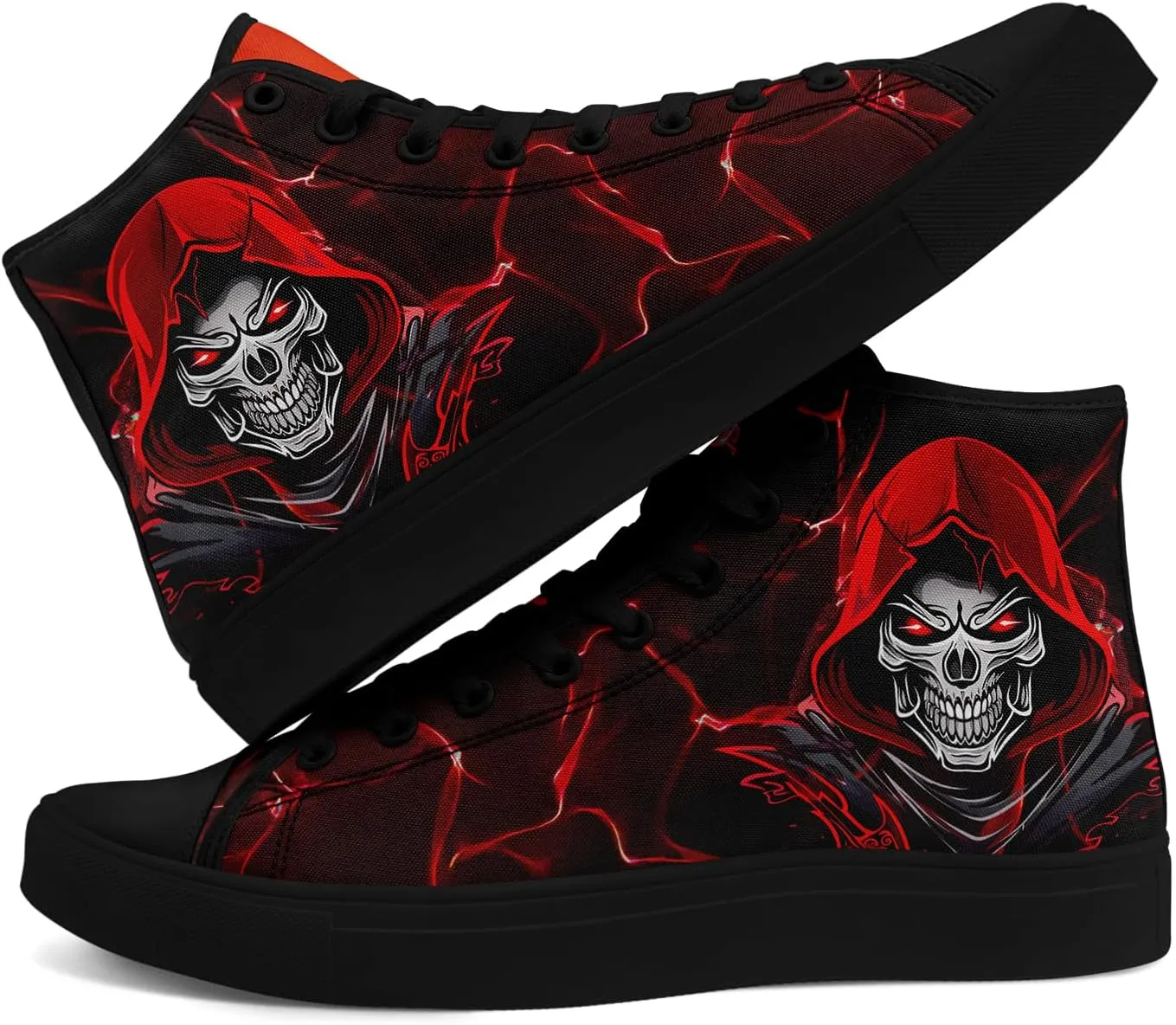 Unisex Skull High Tops for Women Cool Design Black Canvas Shoes Classic Lace Up Fashion Sneakers Streetwear