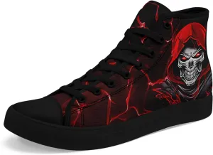 Unisex Skull High Tops for Women Cool Design Black Canvas Shoes Classic Lace Up Fashion Sneakers Streetwear