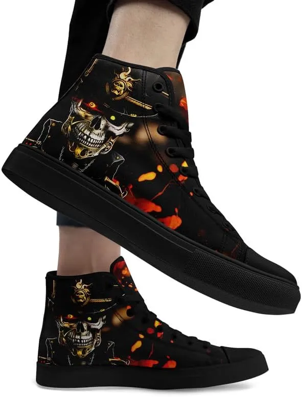 Unisex Skull High Tops for Women Cool Design Black Canvas Shoes Classic Lace Up Fashion Sneakers Streetwear