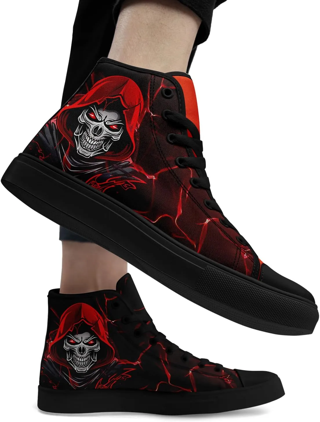 Unisex Skull High Tops for Women Cool Design Black Canvas Shoes Classic Lace Up Fashion Sneakers Streetwear