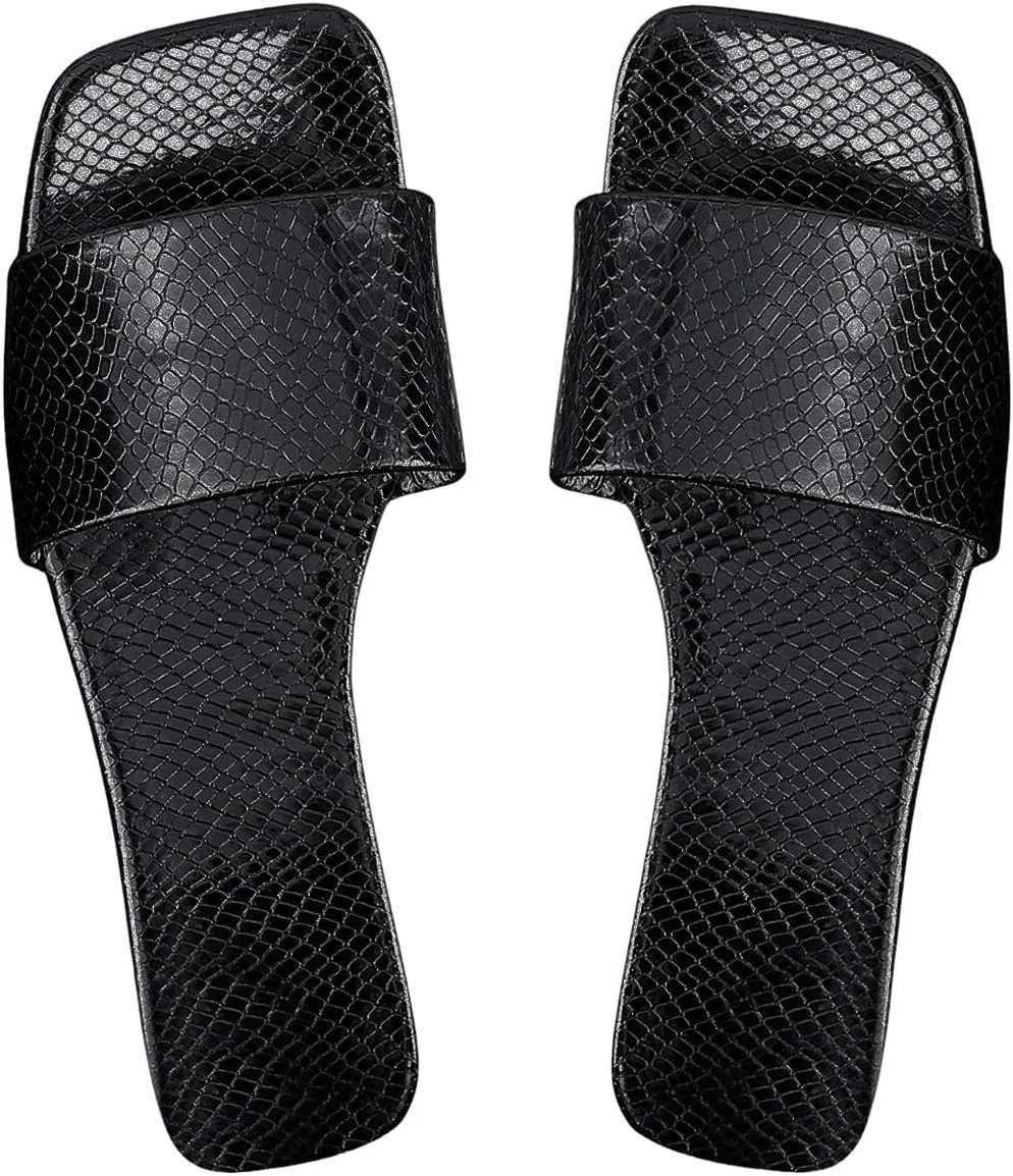 Verdusa Women's Textured Square Open Toe Slide Sandals Comfortable Flat Sandals