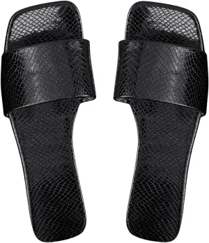 Verdusa Women's Textured Square Open Toe Slide Sandals Comfortable Flat Sandals