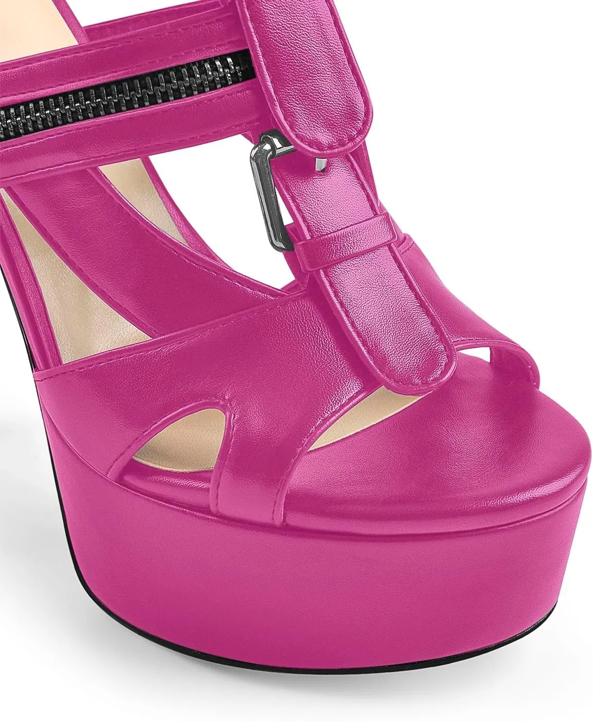 VERISSON Women's Buckle Strap Peep Toe Stiletto Platform Sandals with Grommets Band back Zippers High Heels Nubuck Summer Sandals for Evening Party