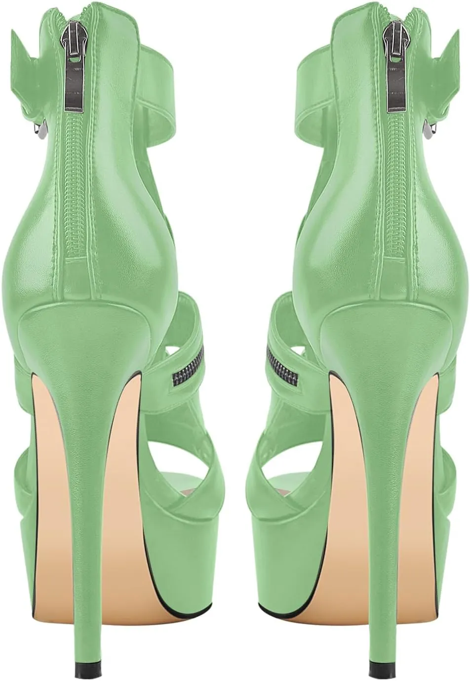 VERISSON Women's Buckle Strap Peep Toe Stiletto Platform Sandals with Grommets Band back Zippers High Heels Nubuck Summer Sandals for Evening Party