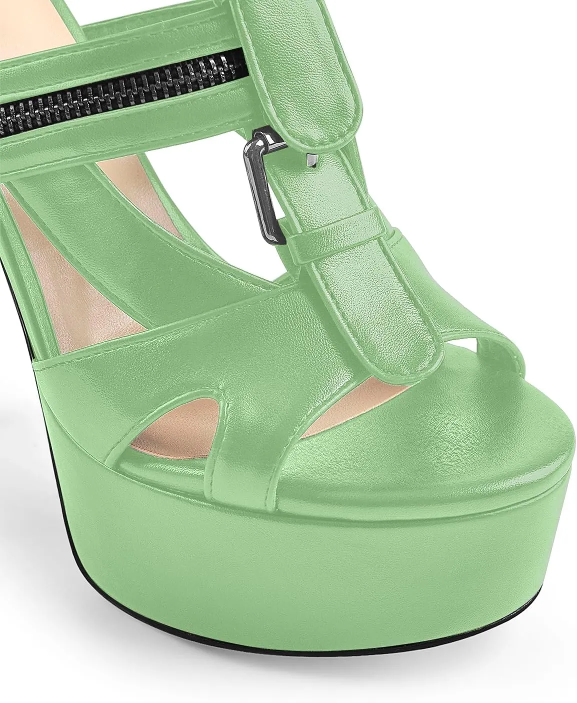VERISSON Women's Buckle Strap Peep Toe Stiletto Platform Sandals with Grommets Band back Zippers High Heels Nubuck Summer Sandals for Evening Party