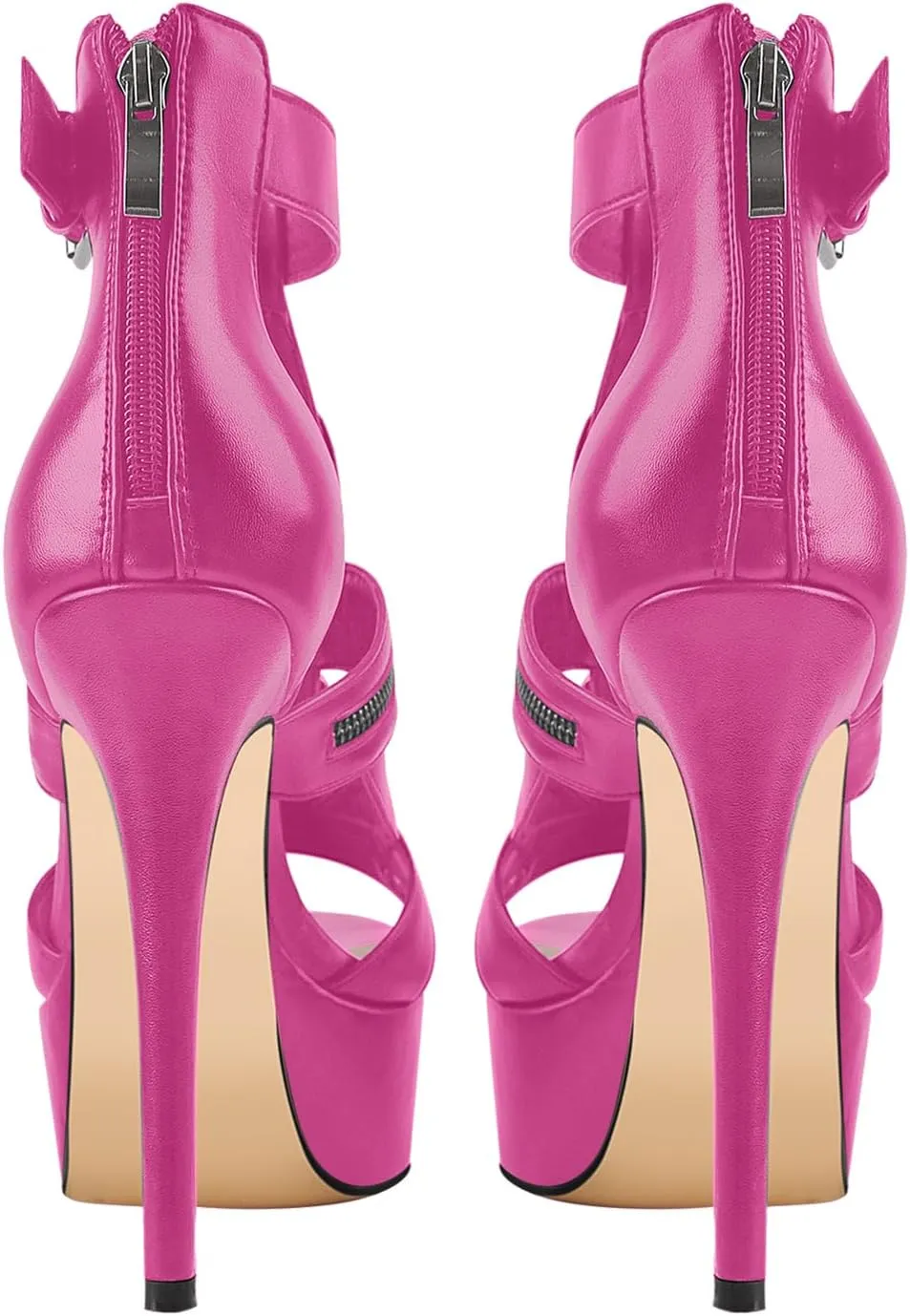VERISSON Women's Buckle Strap Peep Toe Stiletto Platform Sandals with Grommets Band back Zippers High Heels Nubuck Summer Sandals for Evening Party