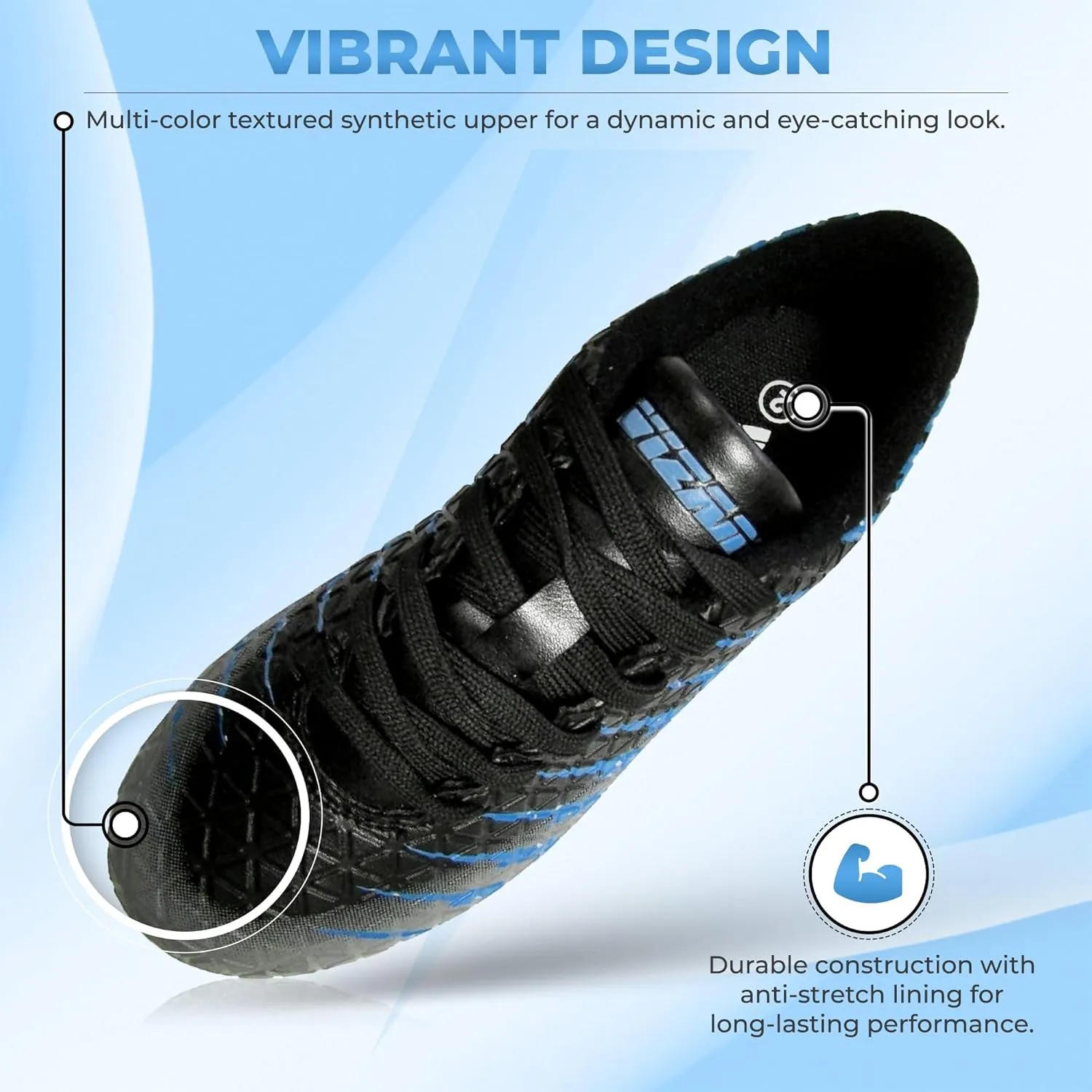 Vizari Bolt Firm Ground Youth Soccer Cleats for Boys and Girls | Textured Synthetic Leather Upper Kids Football Cleats with Polyurethane Sole for Comfort and Traction