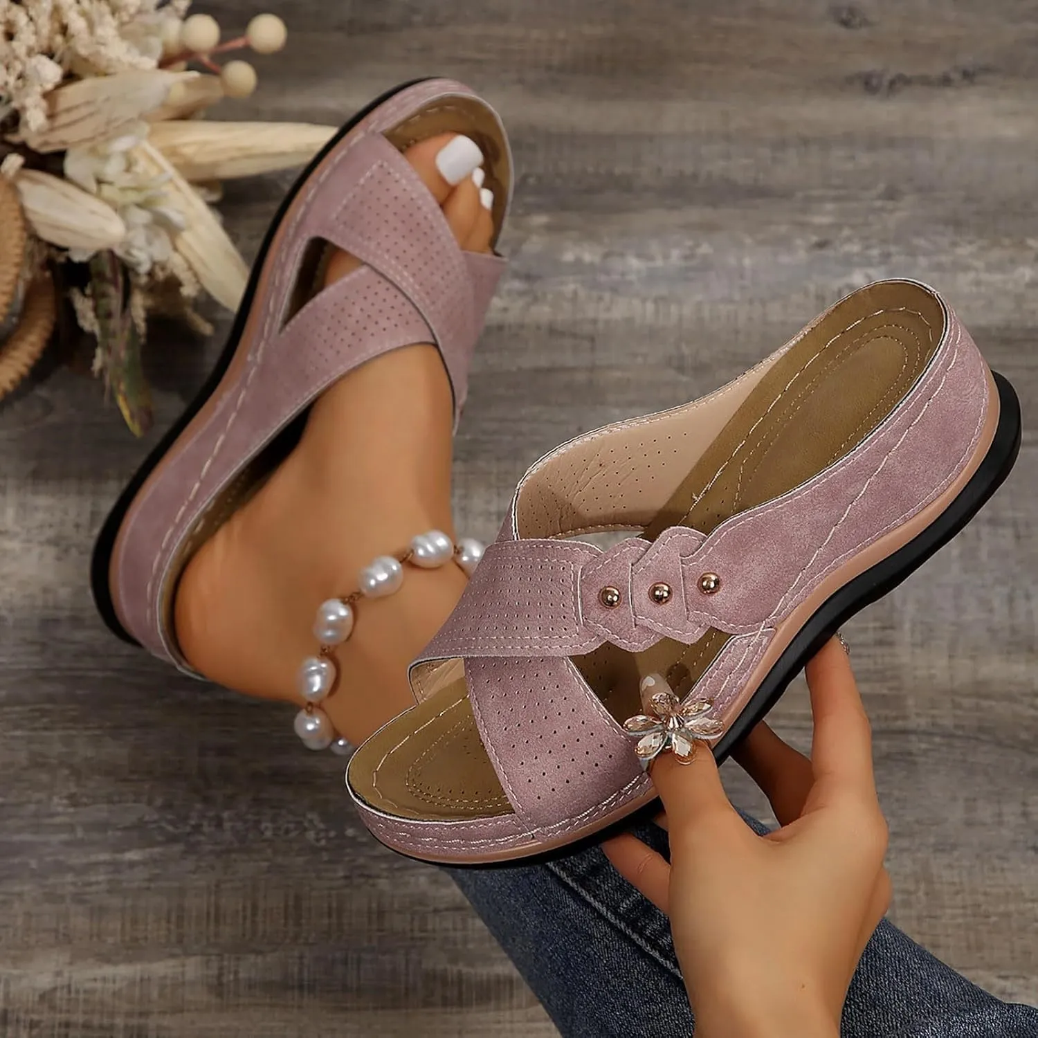 Wedge Sandals for Women 2025 Summer Comfortable Walking Open Toe Dressy Platform Slip on Sandal