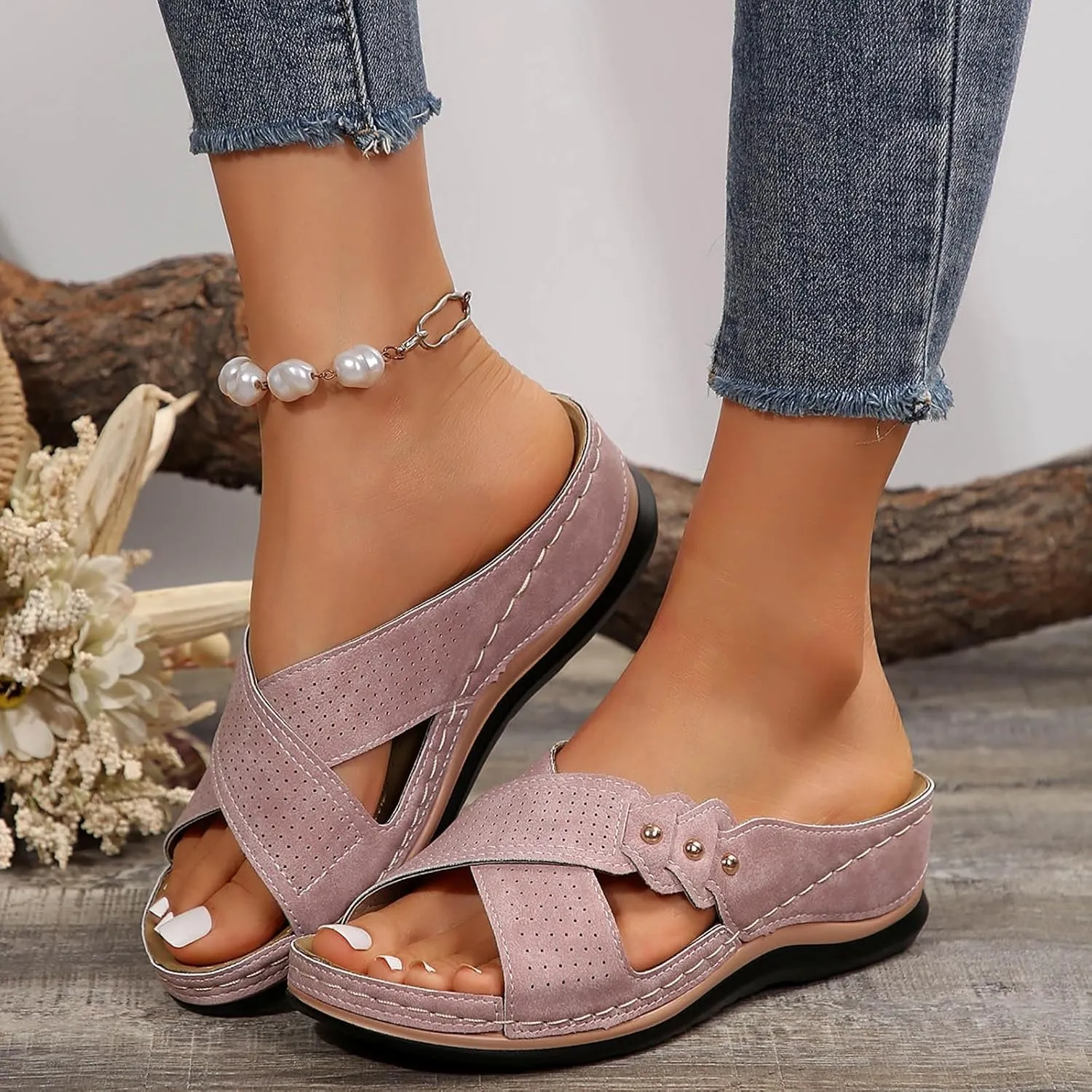 Wedge Sandals for Women 2025 Summer Comfortable Walking Open Toe Dressy Platform Slip on Sandal