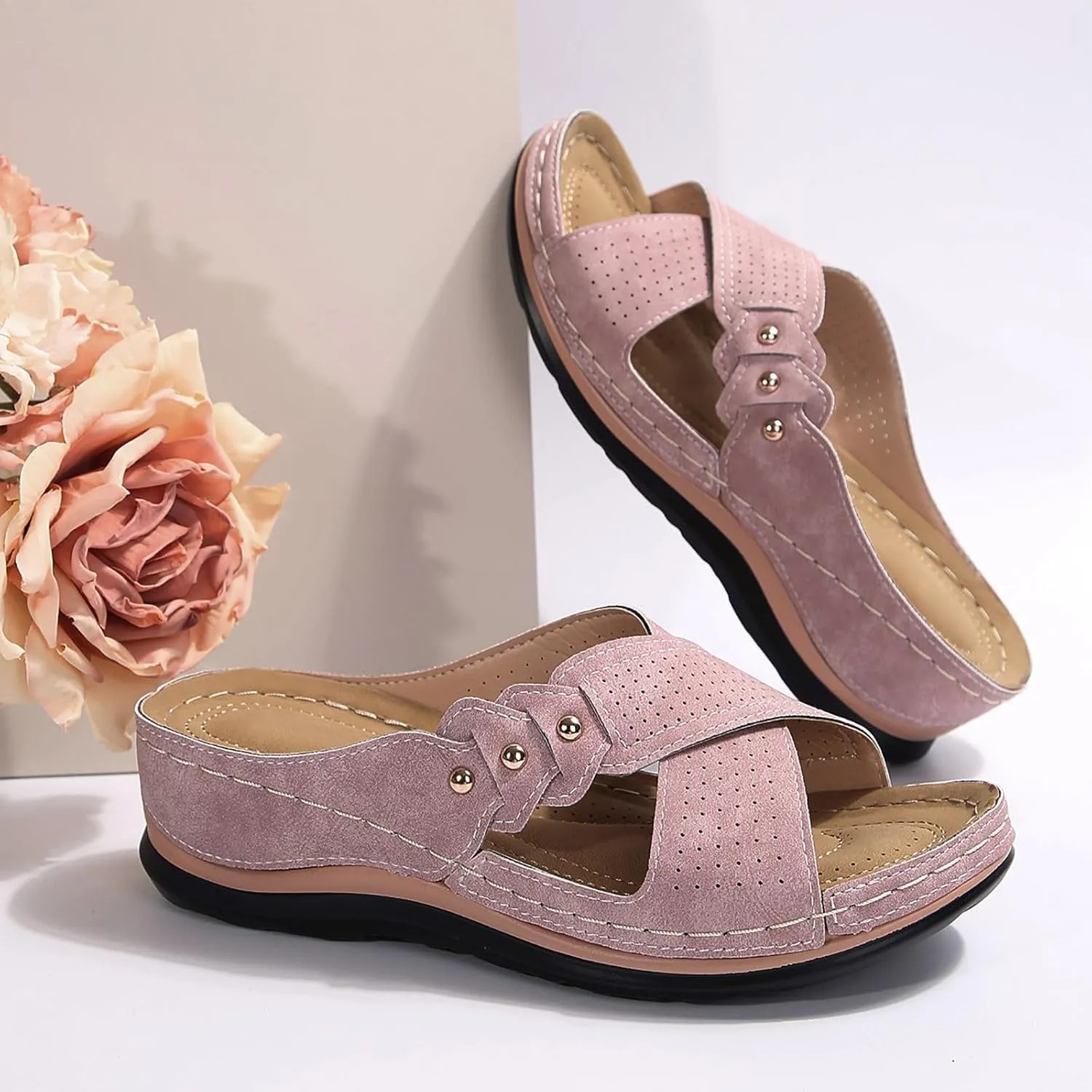 Wedge Sandals for Women 2025 Summer Comfortable Walking Open Toe Dressy Platform Slip on Sandal