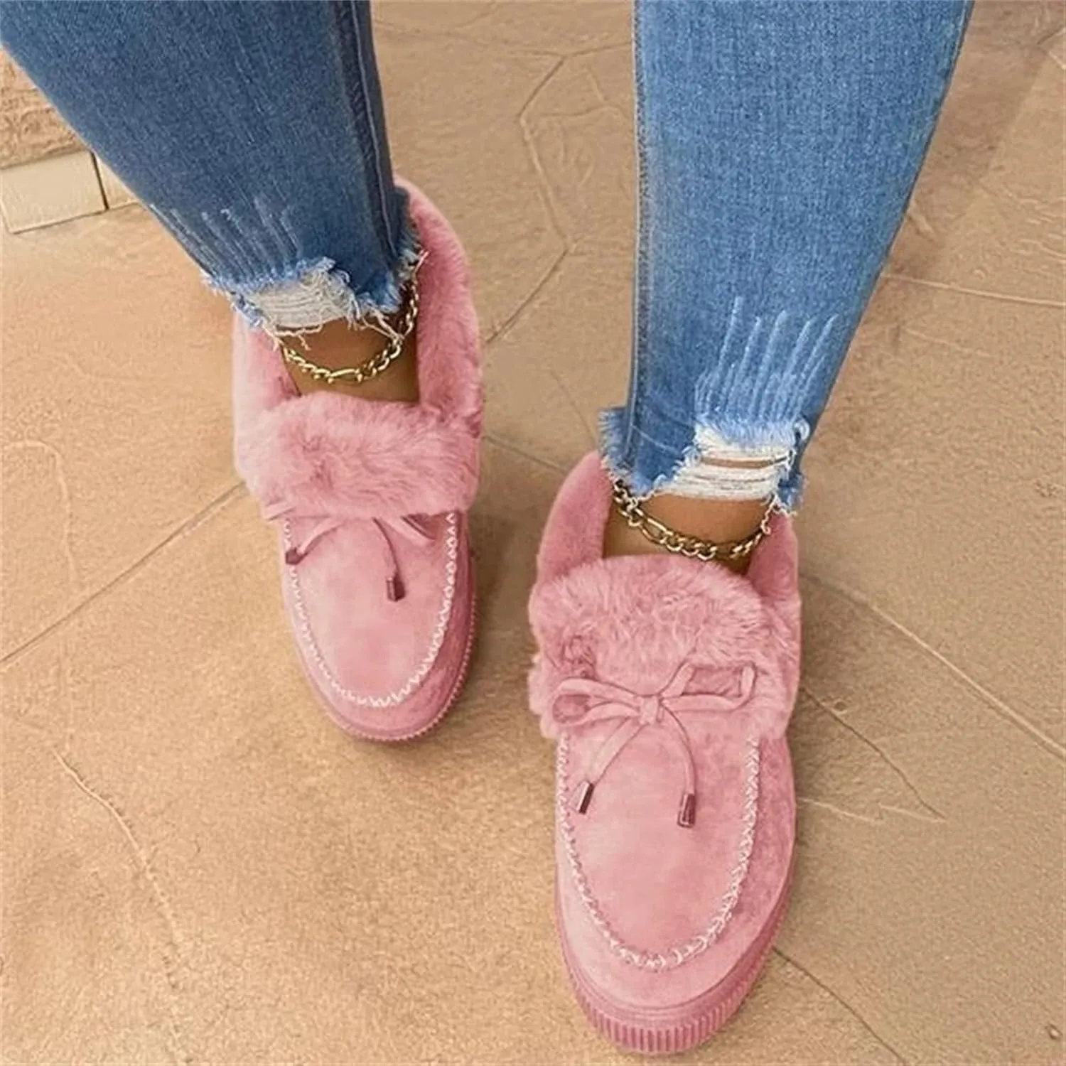 Winter Boots For Women Fashion Warm Fur Lined Snow Boots Casual Trendy Comfortable Fuzzy Loafers Shoes Ankle Booties