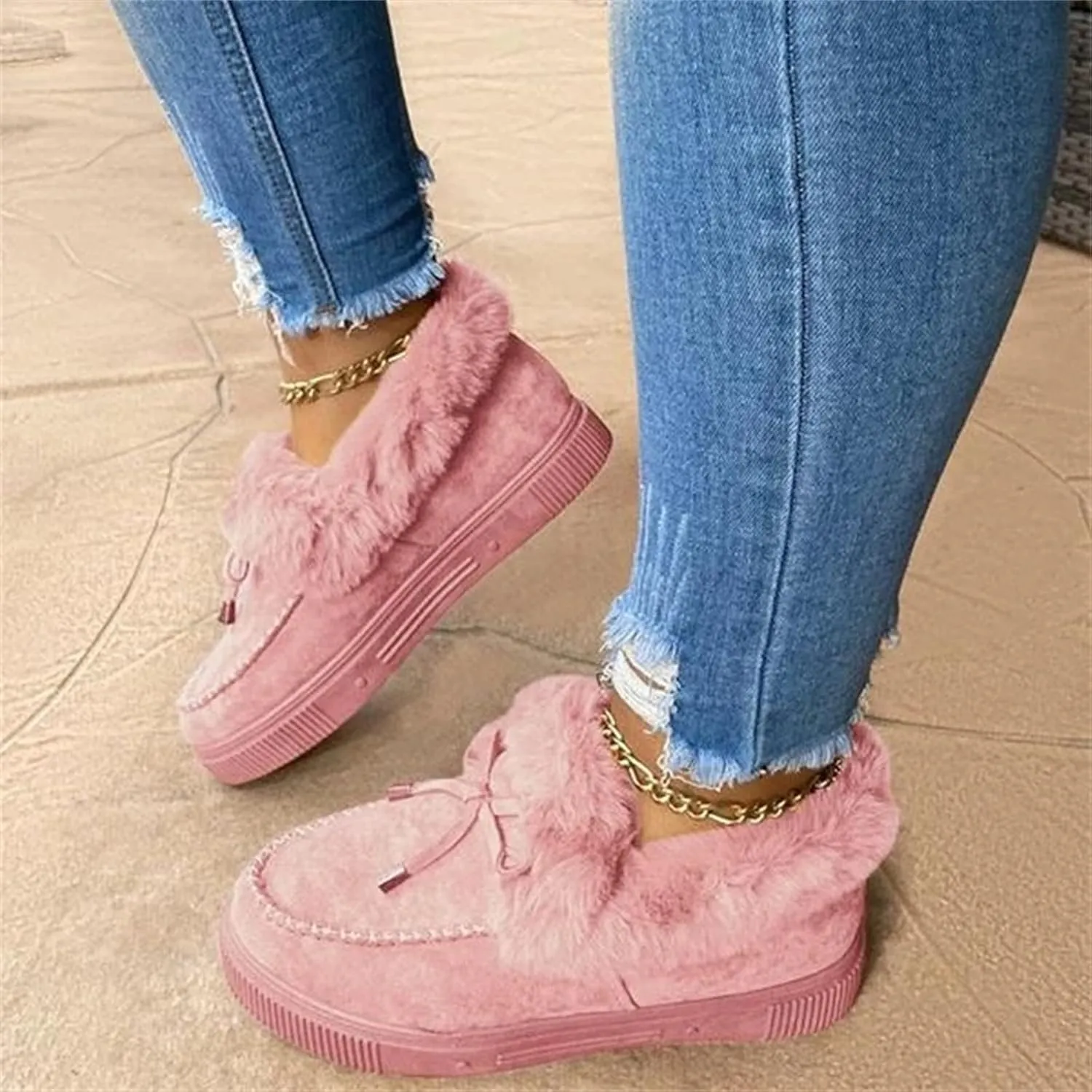 Winter Boots For Women Fashion Warm Fur Lined Snow Boots Casual Trendy Comfortable Fuzzy Loafers Shoes Ankle Booties