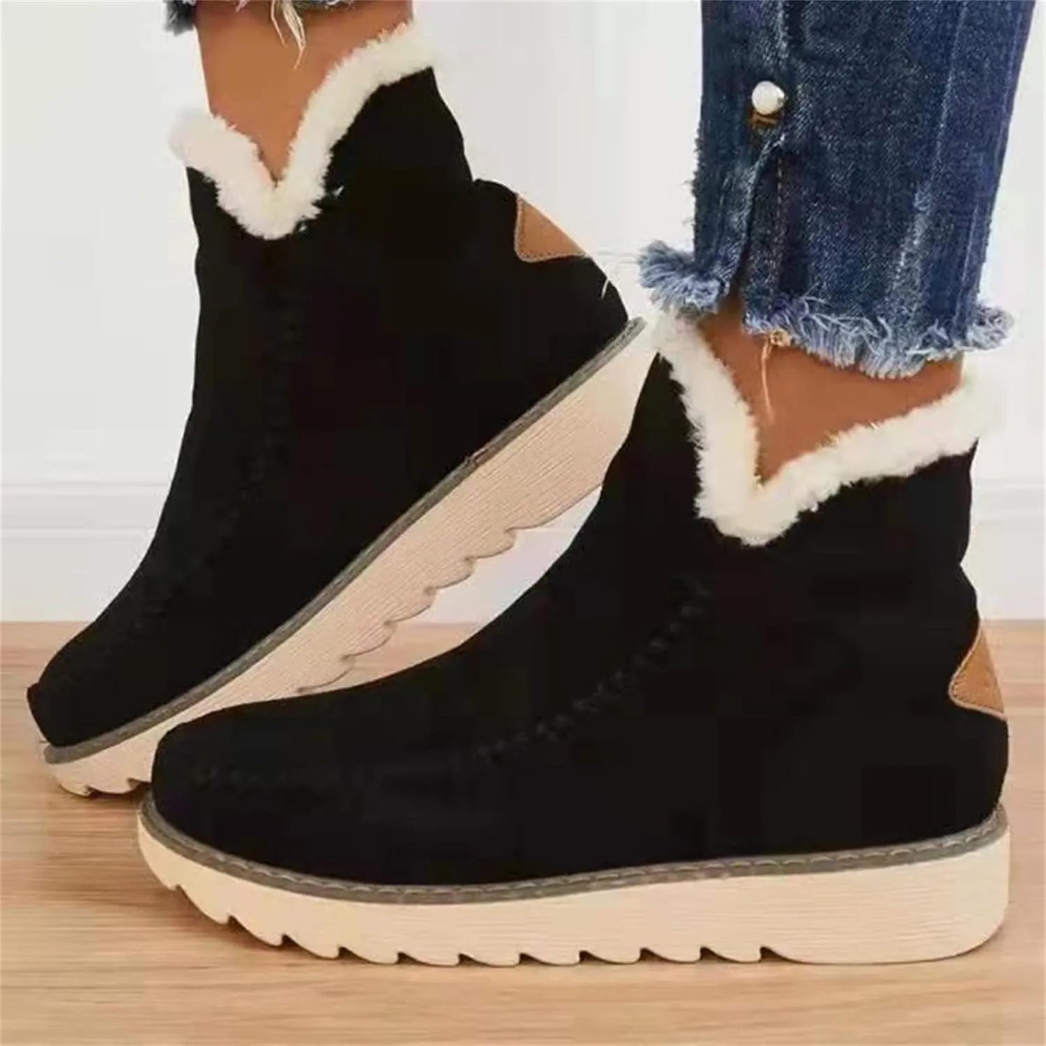 Winter Dress Boots For Women 2024 Warm Fur Lined Snow Boots Outdoor Short Ankle Booties Slip On Fashion Loafers Shoes
